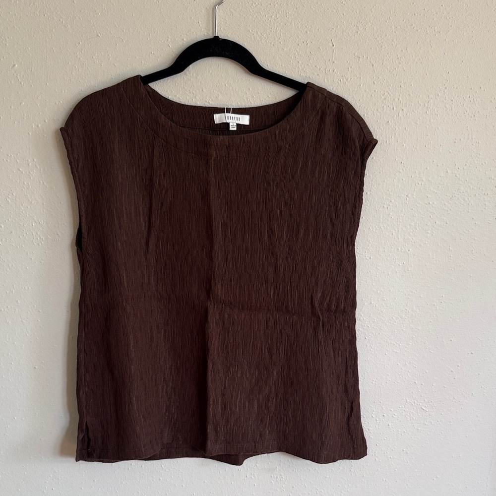 Dark Brown Textured Cap-Sleeve Top